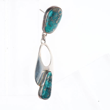 3" Long Tommy Jackson Navajo Morenci Turquoise sterling silver earrings