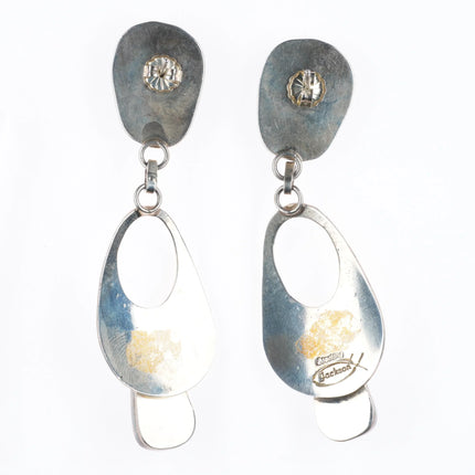 3" Long Tommy Jackson Navajo Morenci Turquoise sterling silver earrings