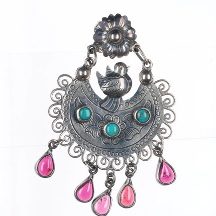 Federico Jimenez Sterling silver, turquoise, garnet Frida Kahlo style earrings