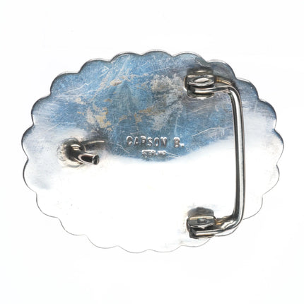 Carson Blackgoat Navajo Sterling silver shadowbox turquoise belt buckle