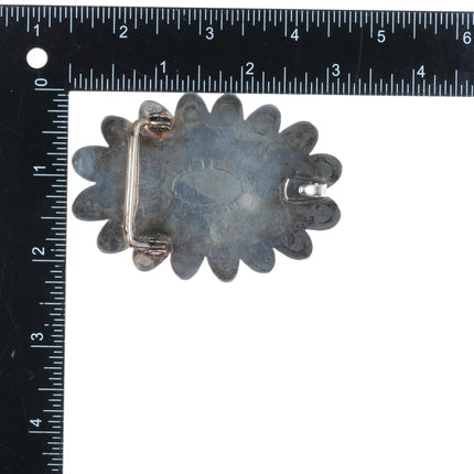 Vintage Navajo or Hopi Overlay turquoise belt buckle sterling silver sun/flower