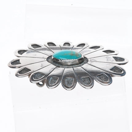 Vintage Navajo or Hopi Overlay turquoise belt buckle sterling silver sun/flower