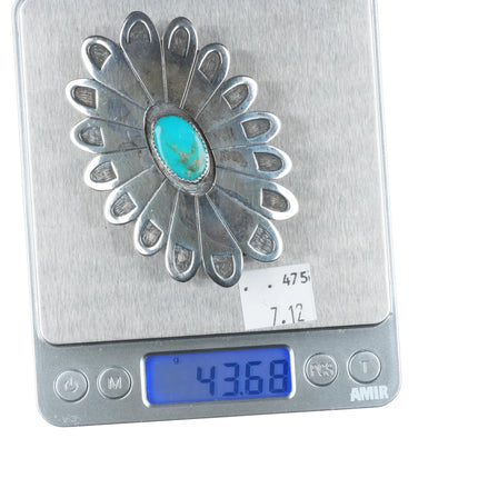 Vintage Navajo or Hopi Overlay turquoise belt buckle sterling silver sun/flower