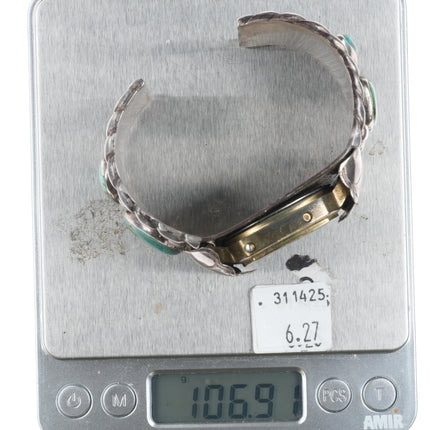 6.75" Vintage Navajo sterling silver/turquoise watch cuff bracelet TI Digital