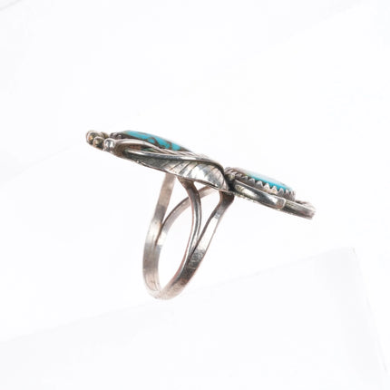 sz8 Vintage MB Navajo sterling silver double turquoise ring sterling silver