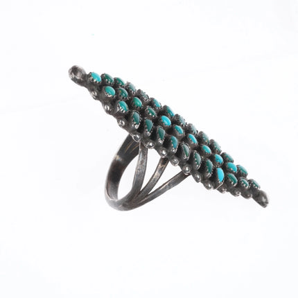 sz6 40's-50's Zuni sterling silver snake eye, needlepoint turquoise long ring