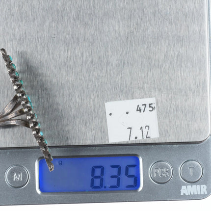 sz6 40's-50's Zuni sterling silver snake eye, needlepoint turquoise long ring