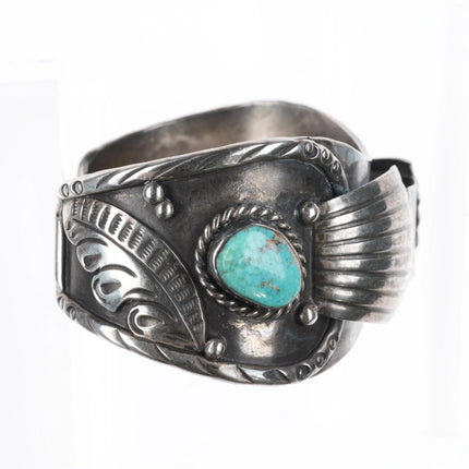 7" Navajo Vintage NOS Navajo sterling silver and turquoise watch cuff bracelet