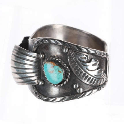 7" Navajo Vintage NOS Navajo sterling silver and turquoise watch cuff bracelet