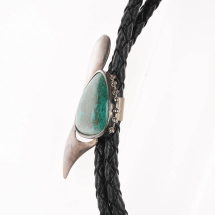 Vintage Southwestern modernist sterling silver chrysocolla abstract bolo tie