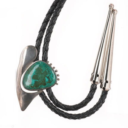 Vintage Southwestern modernist sterling silver chrysocolla abstract bolo tie