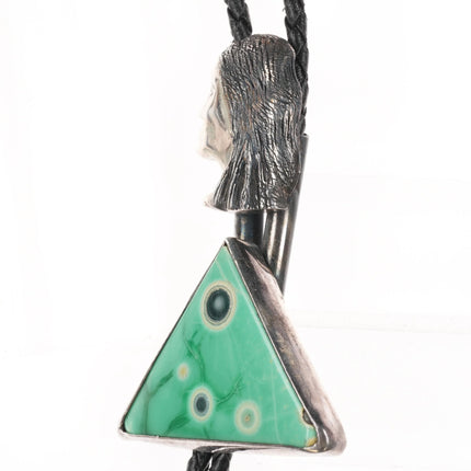 Vintage Southwestern modernist sterling silver jasper stone abstract bolo tie