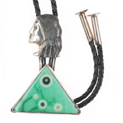 Vintage Southwestern modernist sterling silver jasper stone abstract bolo tie