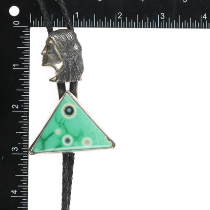 Vintage Southwestern modernist sterling silver jasper stone abstract bolo tie