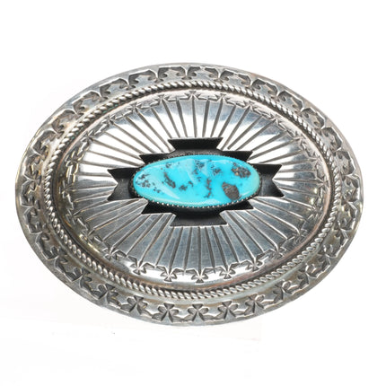 Large Wilbur Muskett Navajo sterling silver shadowbox turquoise belt buckle