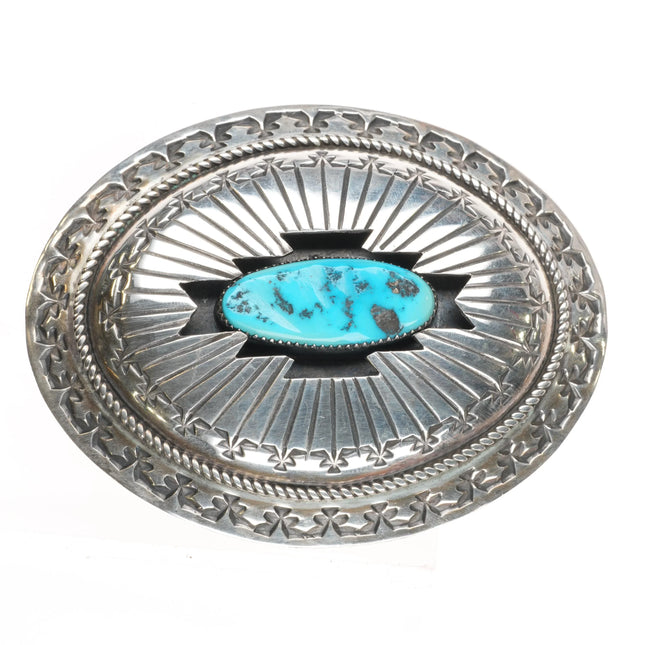 Large Wilbur Muskett Navajo sterling silver shadowbox turquoise belt buckle