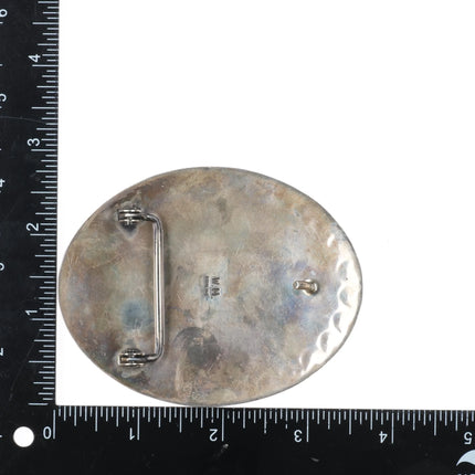 Large Wilbur Muskett Navajo sterling silver shadowbox turquoise belt buckle