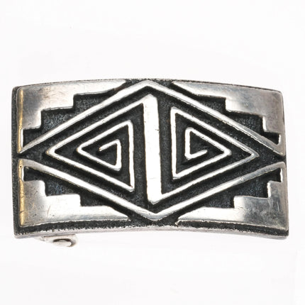 Vintage Native American Tufa Cast sterling silver belt buckle Navajo rug pattern