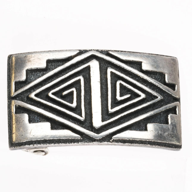 Vintage Native American Tufa Cast sterling silver belt buckle Navajo rug pattern