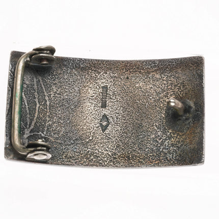 Vintage Native American Tufa Cast sterling silver belt buckle Navajo rug pattern