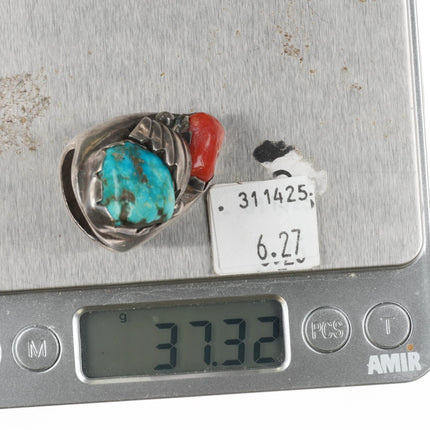 sz10.5 Huge Zuni Simplicio family sterling silver, turquoise, coral ring