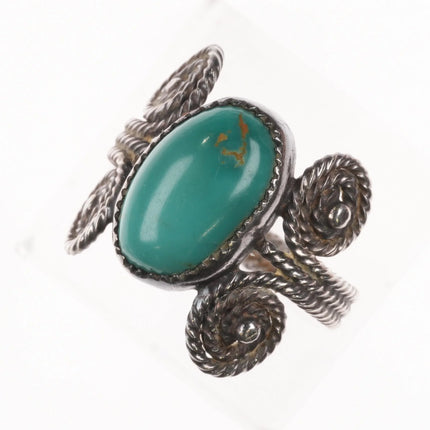 sz8.5 c1940's Navajo sterling silver fancy twisted wire ring with turquoise