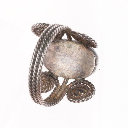 sz8.5 c1940's Navajo sterling silver fancy twisted wire ring with turquoise