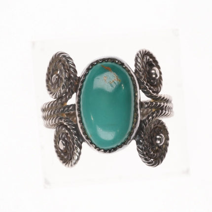 sz8.5 c1940's Navajo sterling silver fancy twisted wire ring with turquoise