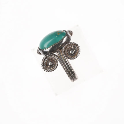 sz8.5 c1940's Navajo sterling silver fancy twisted wire ring with turquoise