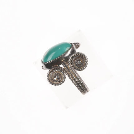 sz8.5 c1940's Navajo sterling silver fancy twisted wire ring with turquoise