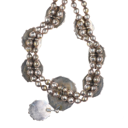 c1965 Vintage Navajo sterling silver turquoise 8 stone beaded necklace