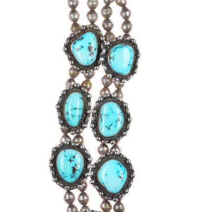 c1965 Vintage Navajo sterling silver turquoise 8 stone beaded necklace