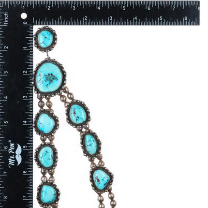 c1965 Vintage Navajo sterling silver turquoise 8 stone beaded necklace