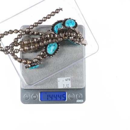 c1965 Vintage Navajo sterling silver turquoise 8 stone beaded necklace