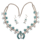 Weeka Zuni needlepoint turquoise squash blossom necklace/earring sterling silver