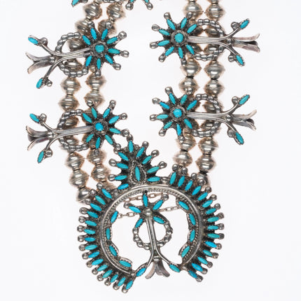 Weeka Zuni needlepoint turquoise squash blossom necklace/earring sterling silver