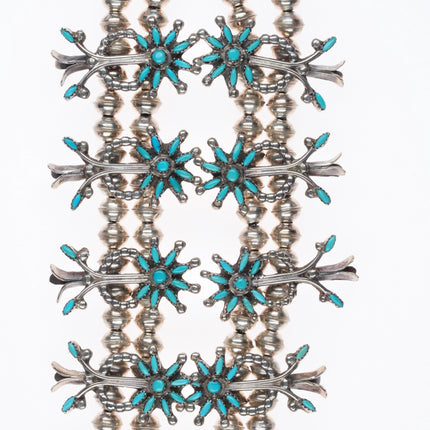 Weeka Zuni needlepoint turquoise squash blossom necklace/earring sterling silver