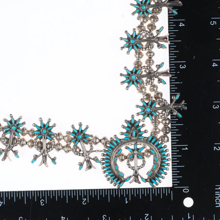 Weeka Zuni needlepoint turquoise squash blossom necklace/earring sterling silver