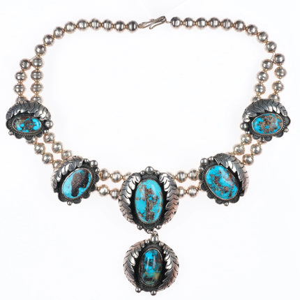 60's-70's Navajo Blue Diamond Turquoise sterling silver beaded necklace