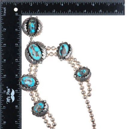 60's-70's Navajo Blue Diamond Turquoise sterling silver beaded necklace