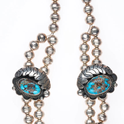 60's-70's Navajo Blue Diamond Turquoise sterling silver beaded necklace