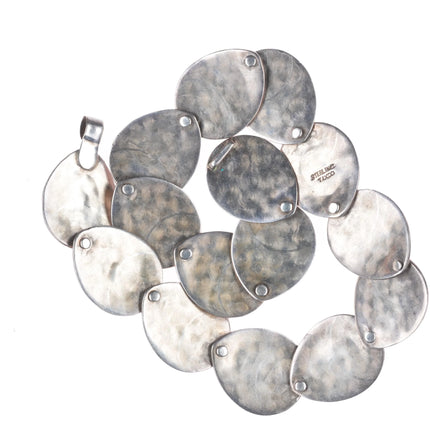 16" 1940's Taxco Art Deco Sterling silver Mexican Disks necklace