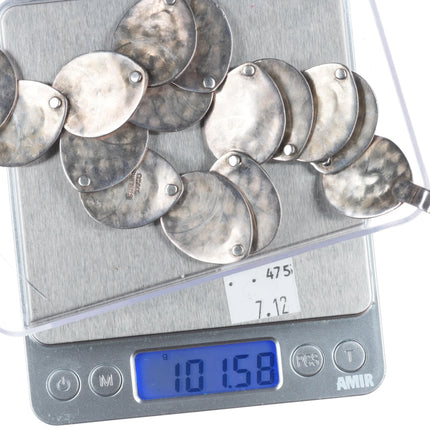 16" 1940's Taxco Art Deco Sterling silver Mexican Disks necklace