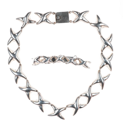 6.5" & 16.25" Retro Mexican sterling silver X's Necklace/bracelet set
