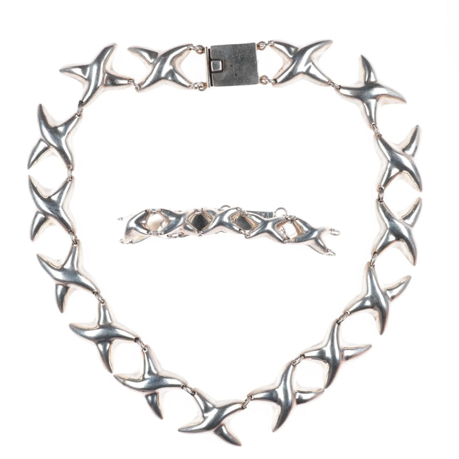 6.5" & 16.25" Retro Mexican sterling silver X's Necklace/bracelet set