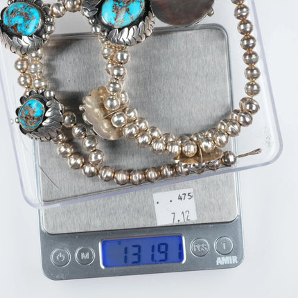 60's-70's Navajo Blue Diamond Turquoise sterling silver beaded necklace