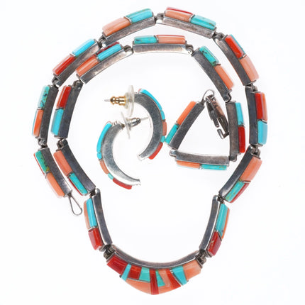 David Rosales Supersmith Coral/Turquoise sterling silver inlay necklace/earrings