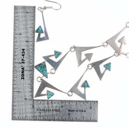 Nusie Henry Belon Navajo Modernist sterling silver turquoise necklace/earrings