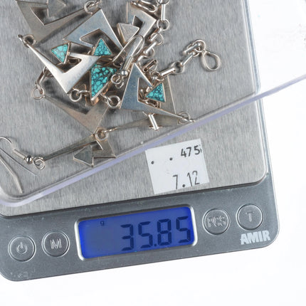 Nusie Henry Belon Navajo Modernist sterling silver turquoise necklace/earrings