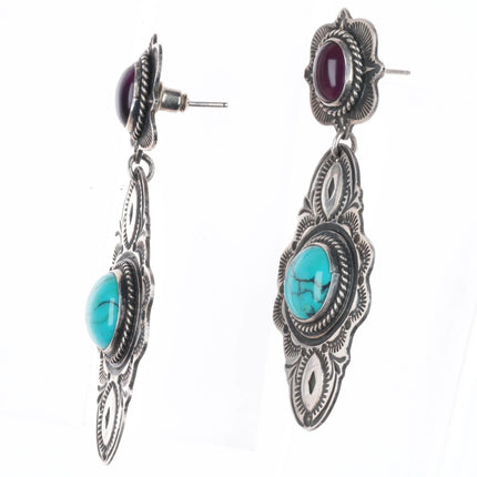 David Reeves Navajo sterling silver, turquoise, purple spiny oyster earrings